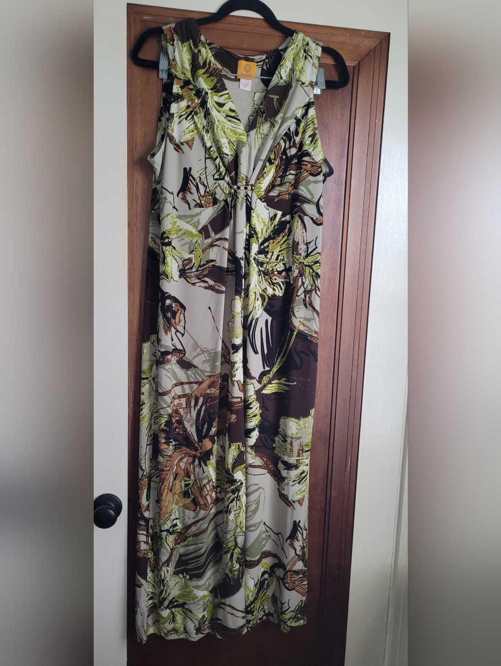 Ruby Rd. Green Brown Floral Maxi Dress